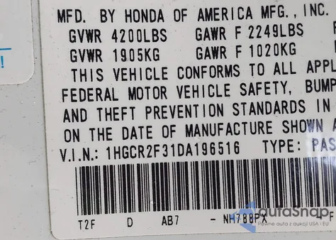 2013 Honda Accord Lx from USA, damaged, VIN 1HGCR2F31DA196516